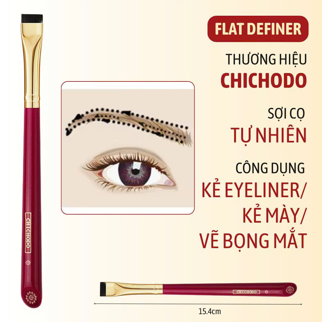 Cọ kẻ liner/vẽ bọng mắt/tém chân mày/viền môi CHICHODO Flat Definer C123